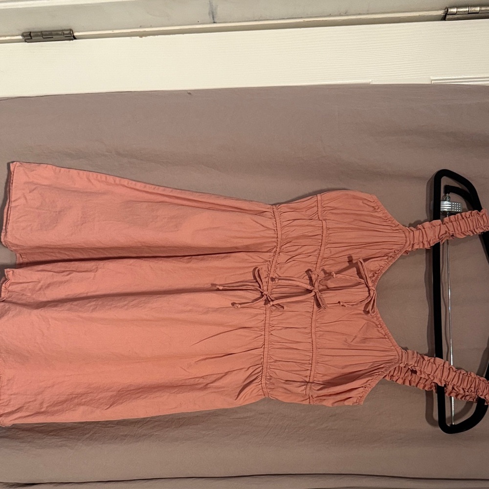 Smocked Midi Dress in Dusty Coral with Faux Bows